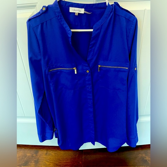 Calvin Klein Tops - Calvin Klein Blue Dress Shirt with gold accents